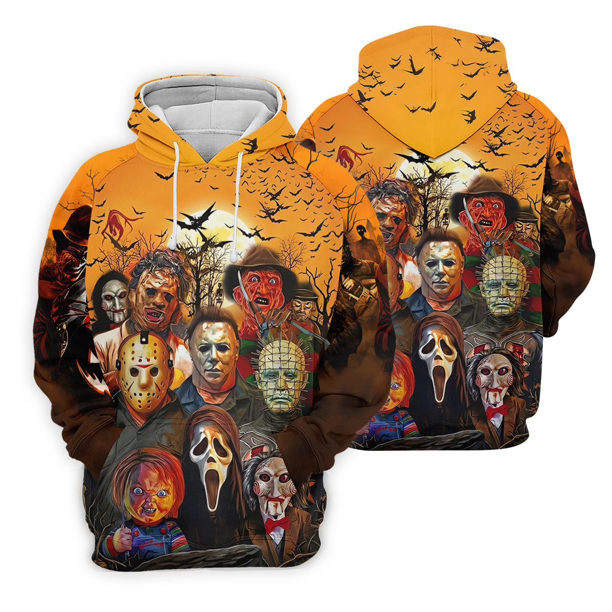Halloween Horror Character Sunset Hawaiian Golf Shirt, Men's Golf Shirt, Printed Golf Shirts