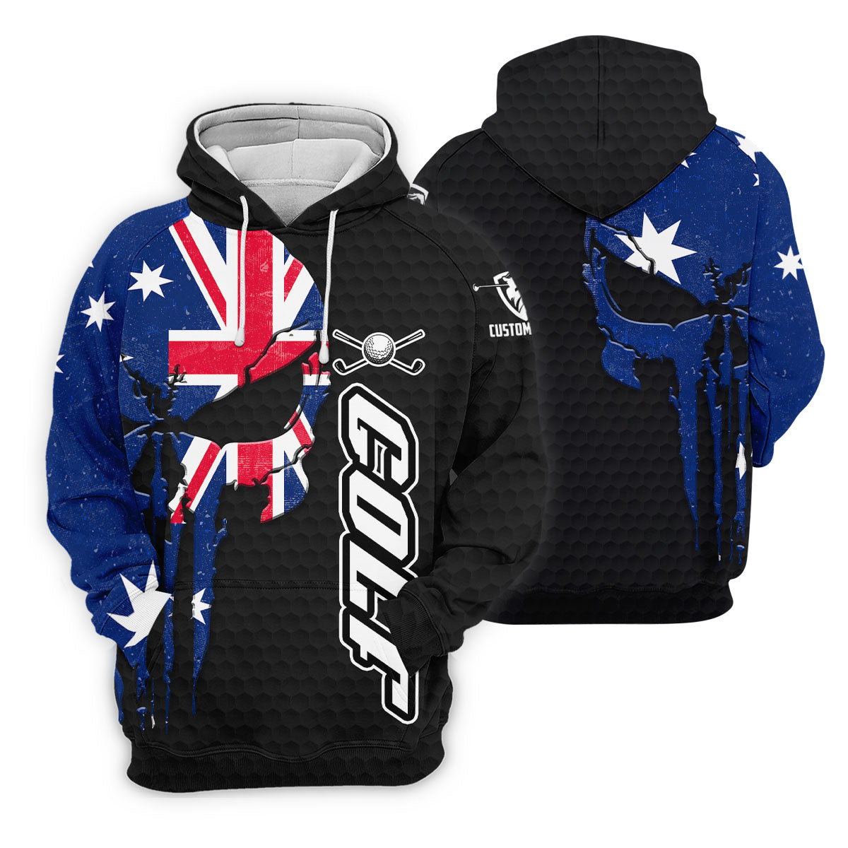 Cool Skull Golf Ball Pattern Australia Flag Print Black Golf Shirt, Polo Shirts For Men