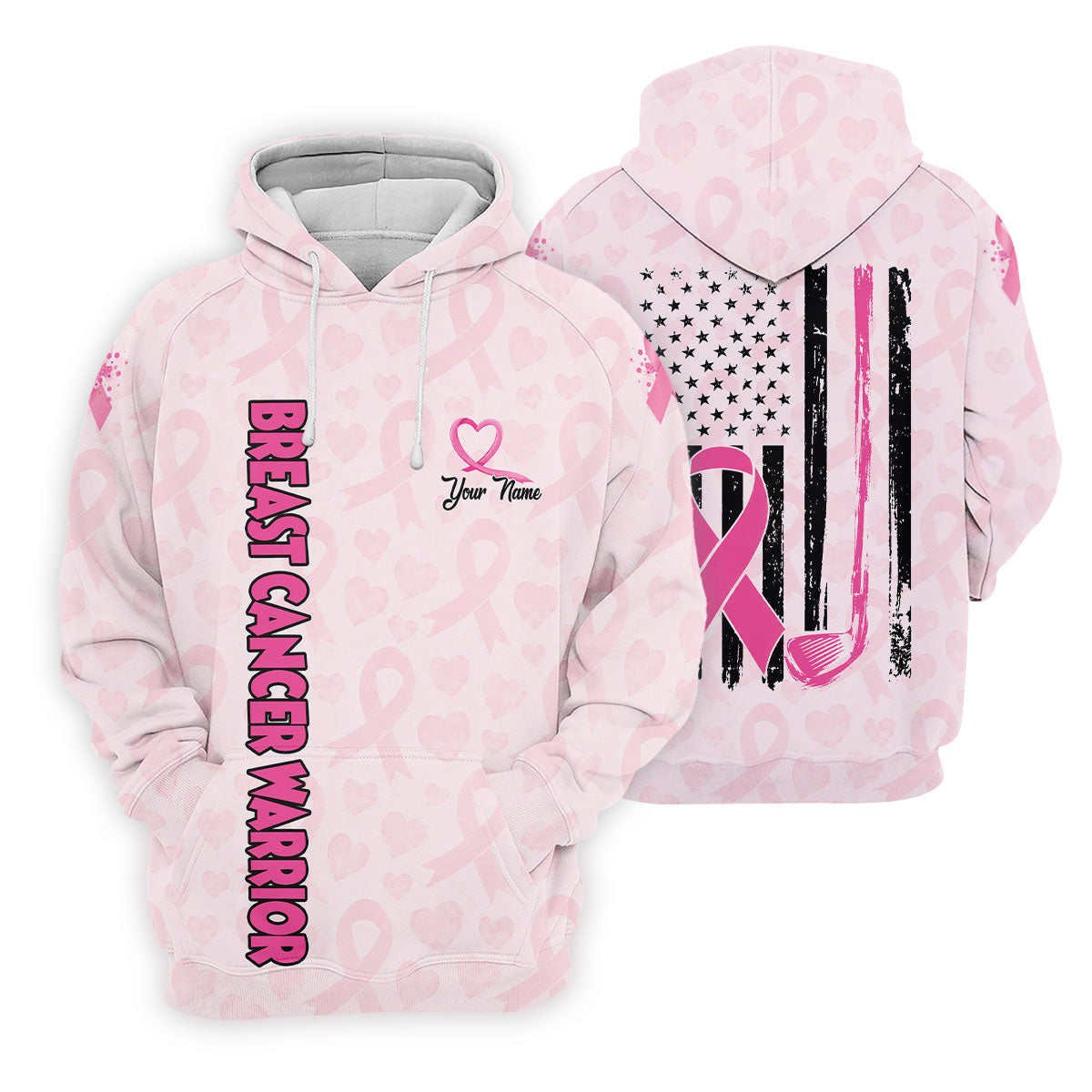 Personalized Breast Cancer Warrior Pink Ribbon Polo, Mens Golf Polo, Golf Apparel For Men