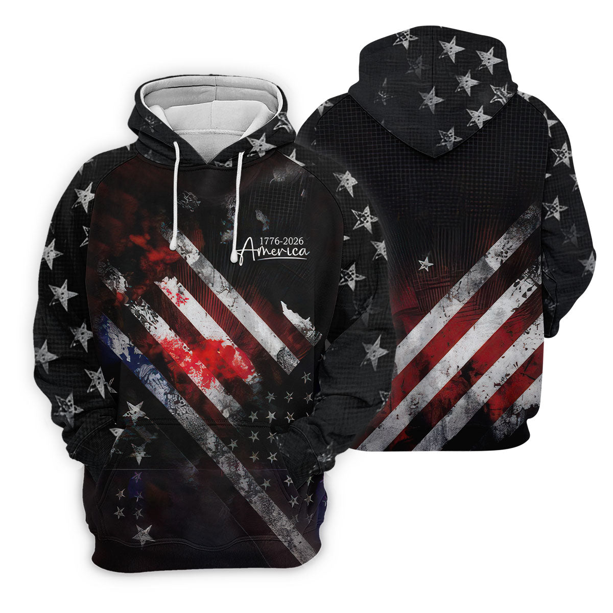 1776-2026 America Distressed Flag Black Golf Shirt, Patriotic 4th Of July Golf Shirts For Men