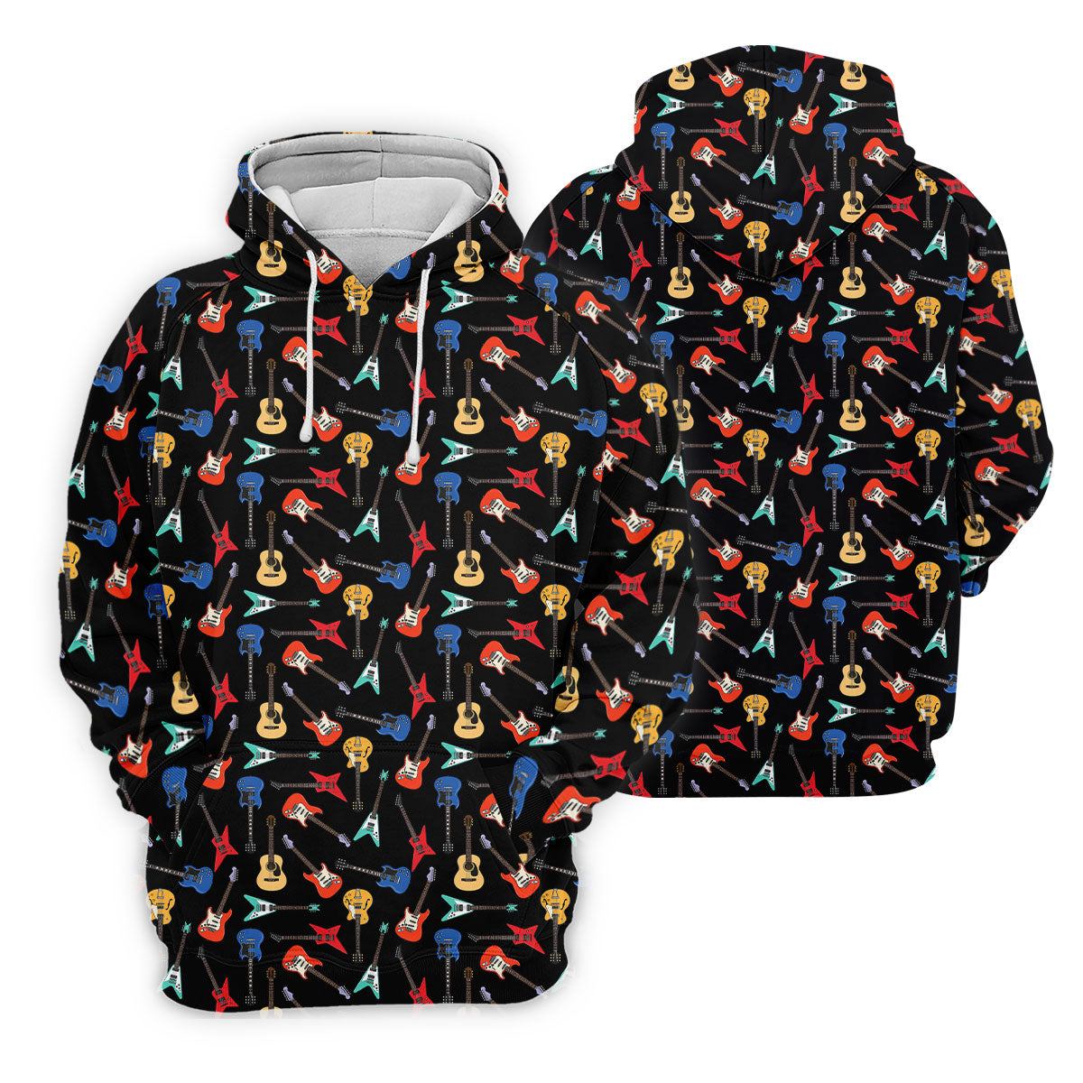 Guitar Pattern Hawaiian Golf Shirt, Music Lover Women's Golf Tops, Ladies Golf Shirts