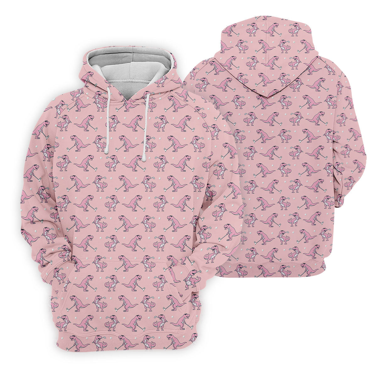 Pink T-Rex Dinosaur Golfer Pattern Golf Polo Shirt, Golf Shirts For Men, Mens Golf Apparel