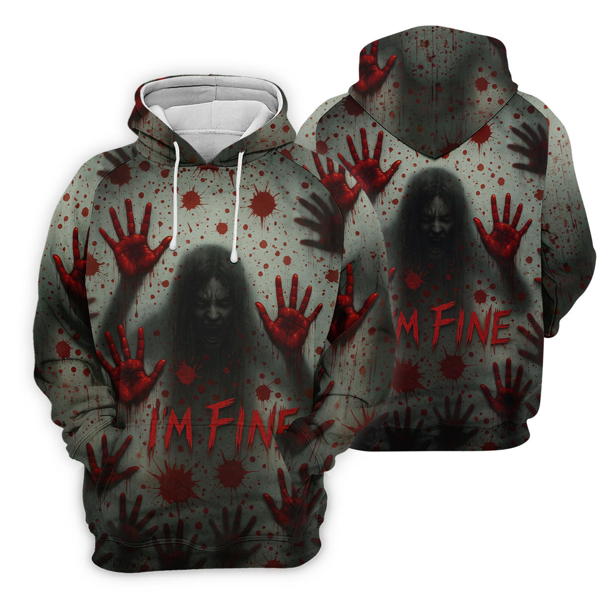 I'm Fine Horror Blood Hand Ghost Halloween Golf Polo Shirt, Printed Golf Shirts For Men