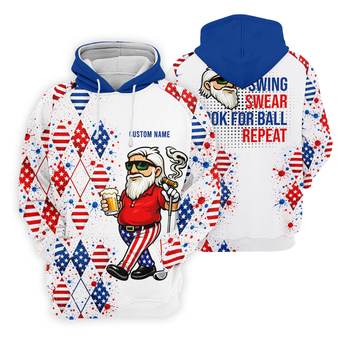 Patriotic Man Golf And Beer Argyle Pattern 4th Of July Golf Shirt, 250 Years Golf Shirt For Women