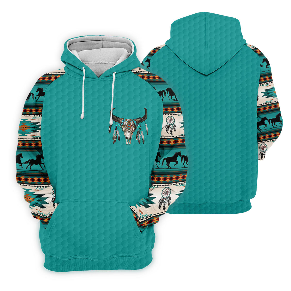 Turquoise Southwestern Bull Skull Golf Polo Shirt, Printed Golf Shirts, Golf Shirts For Men