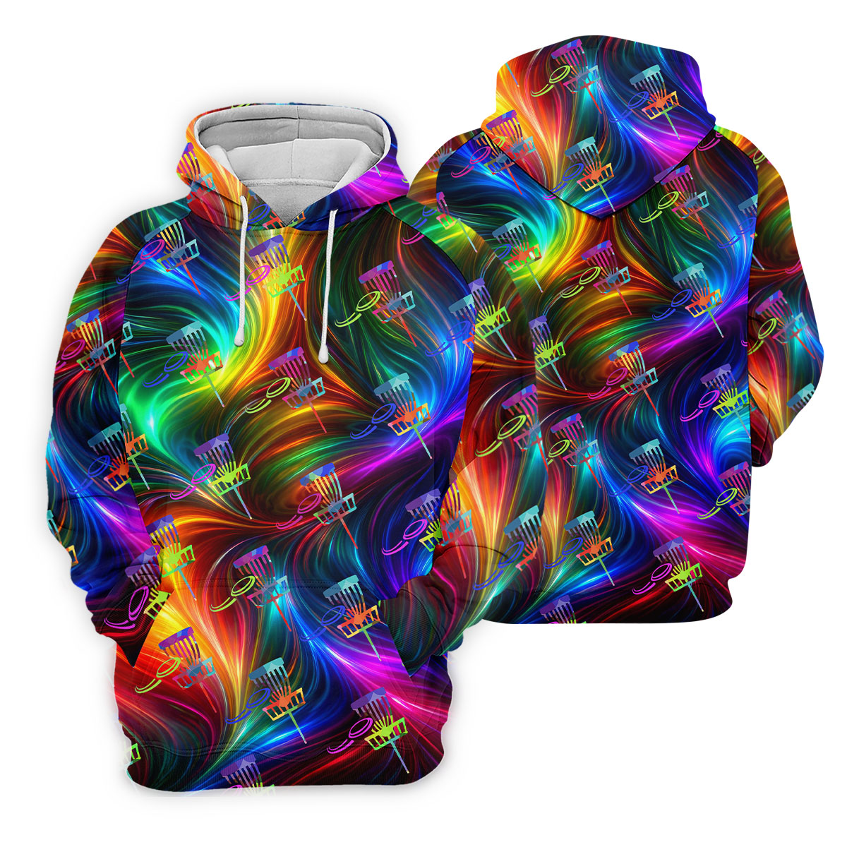 Colorful Disc Golf Basket Swirl Pattern Polo Shirt, Printed Golf Shirts, Hawaiian Golf Shirt, Mens Golf Apparel