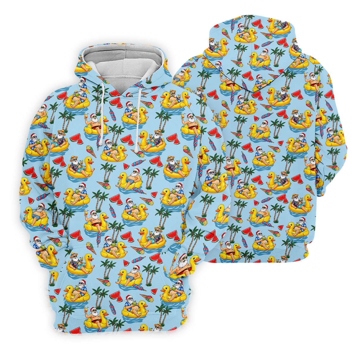 Men's Santa Duck Pool Float Hawaiian Golf Shirt, Christmas Golf Shirt, Golf Apparel For Men