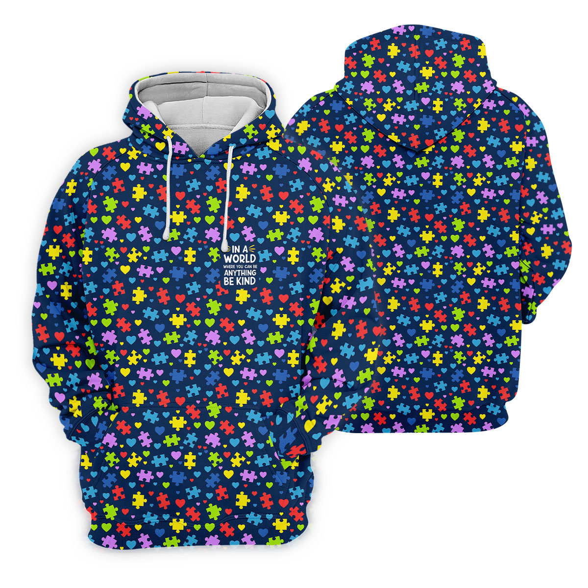 In A World Where You Can Be Anything Be Kind Autism Awareness Puzzle Pattern Navy Golf Shirt, Golf Shirt For Women