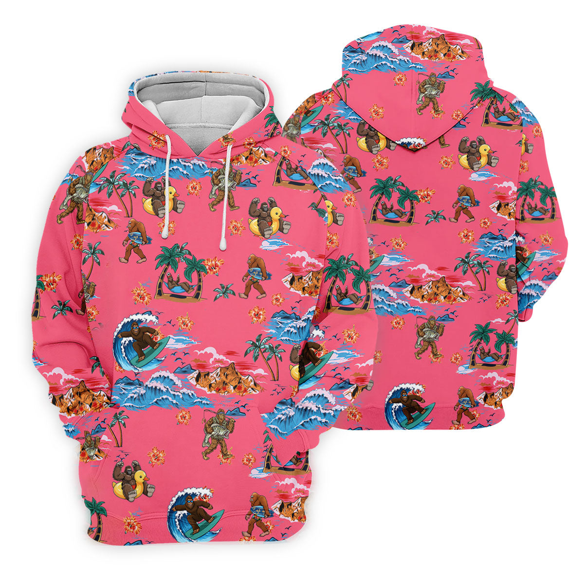Pink Tropical Bigfoot Hawaiian Golf Polo Shirt, Men's Golf Shirt, Golf Polo Shirts For Men