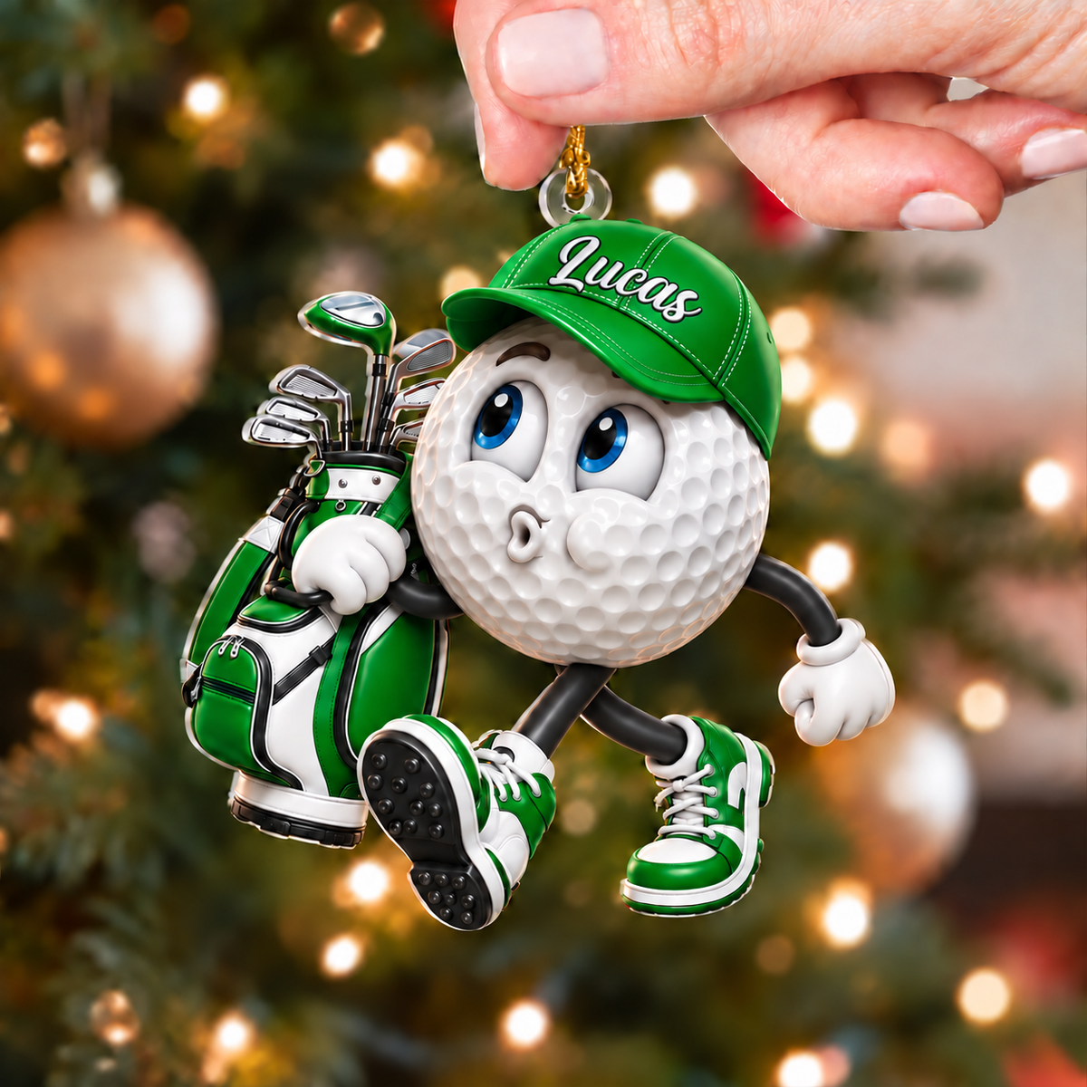 Custom Name Pouting Golf Ball Acrylic Ornament, Christmas Ornaments, Golf Gift Ideas