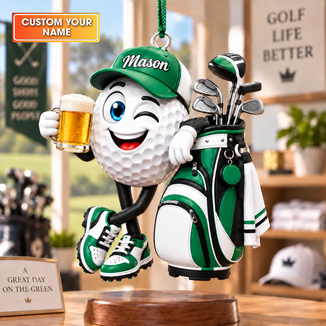 Custom Name Beer Golf Ball Acrylic Ornament, Golf Lover Gifts, Christmas Tree Decor