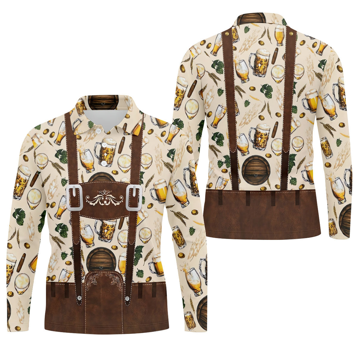 Oktoberfest Lederhosen Beer Pattern Golf Polo Shirt, Hawaiian Golf Shirt, Mens Golf Polo