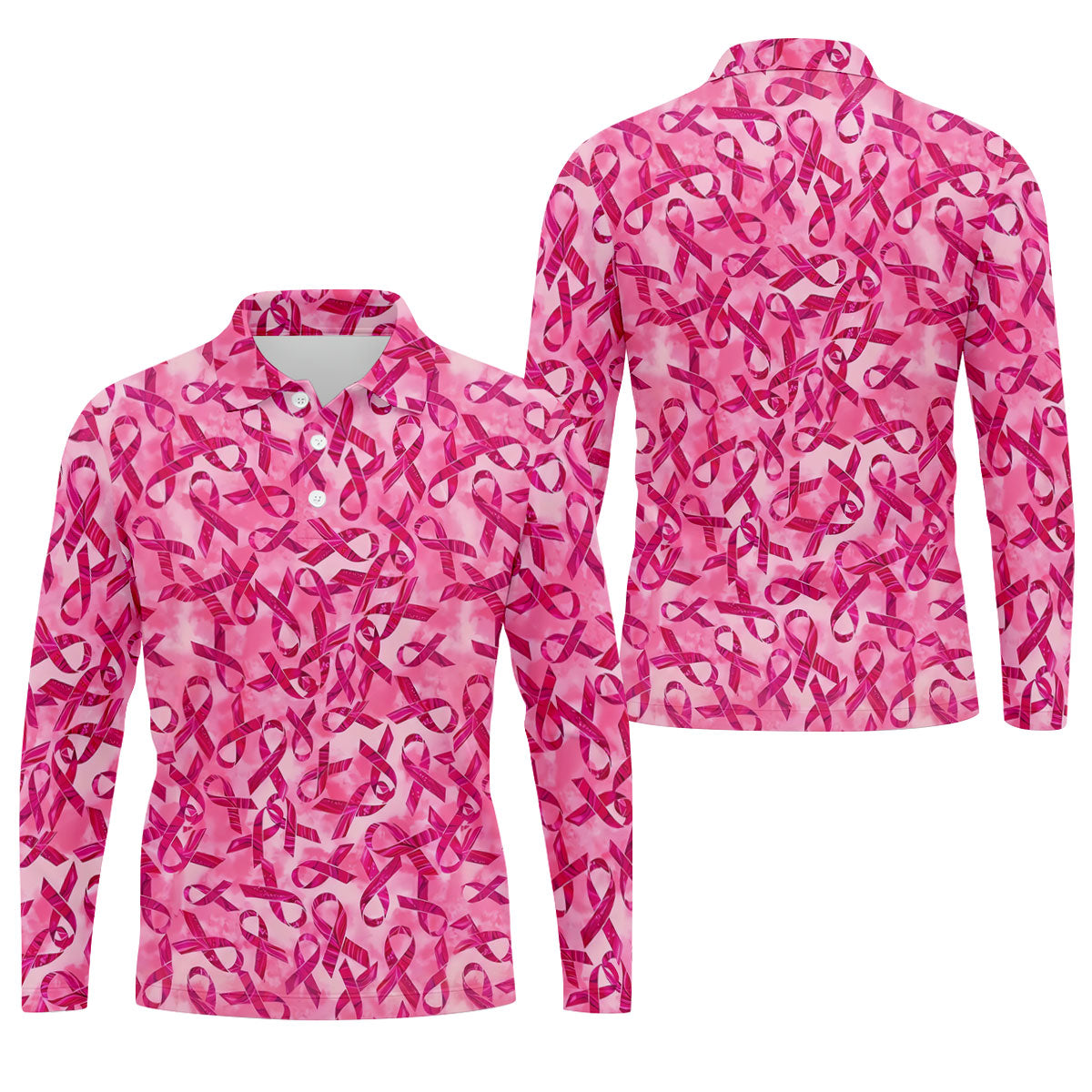 Pink Ribbon Breast Cancer Pattern Polo Shirt, Hawaiian Golf Shirt, Golf Shirts For Men