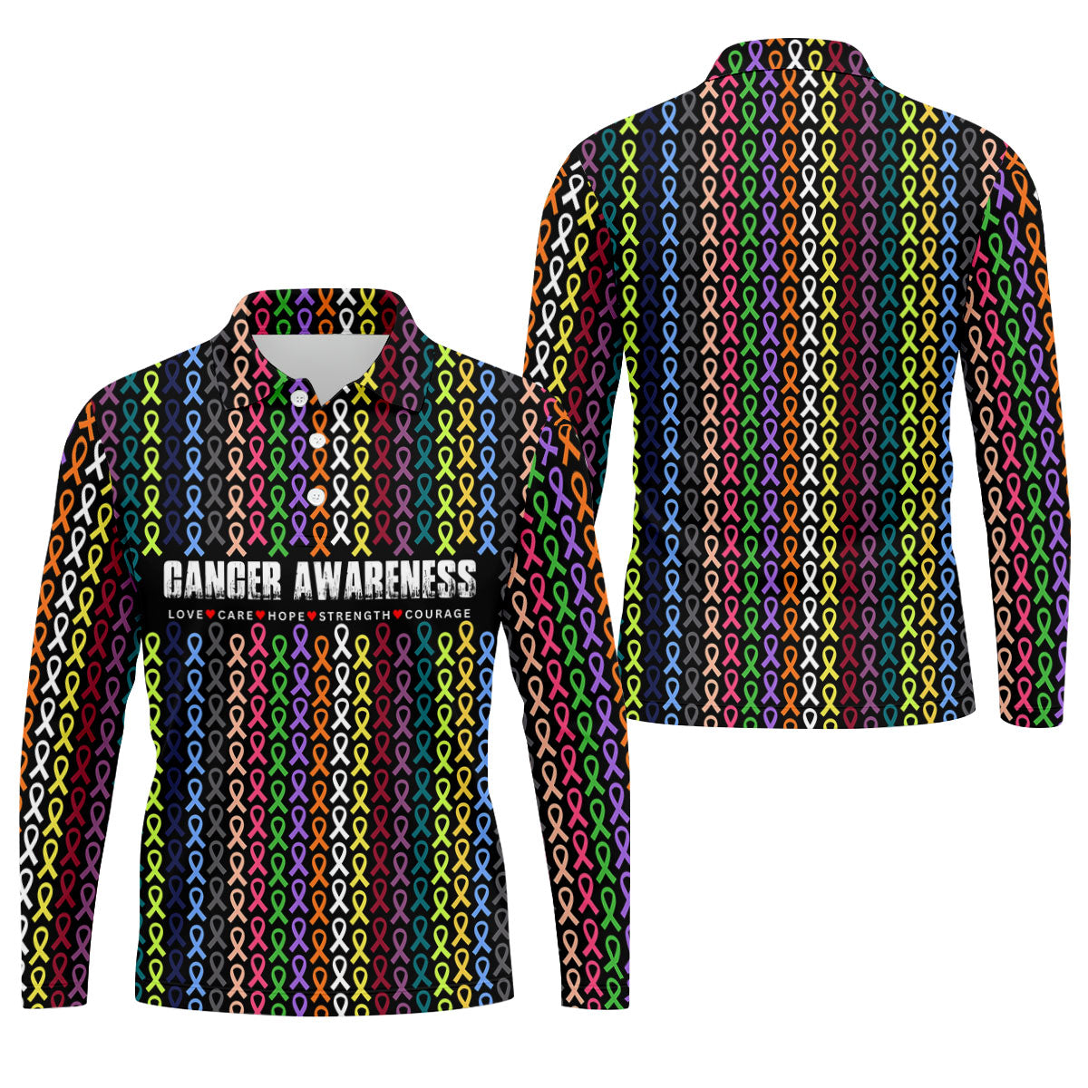 Multicolor Ribbon Cancer Awareness Polo Shirt, Men's Golf Shirt, Mens Golf Apparel