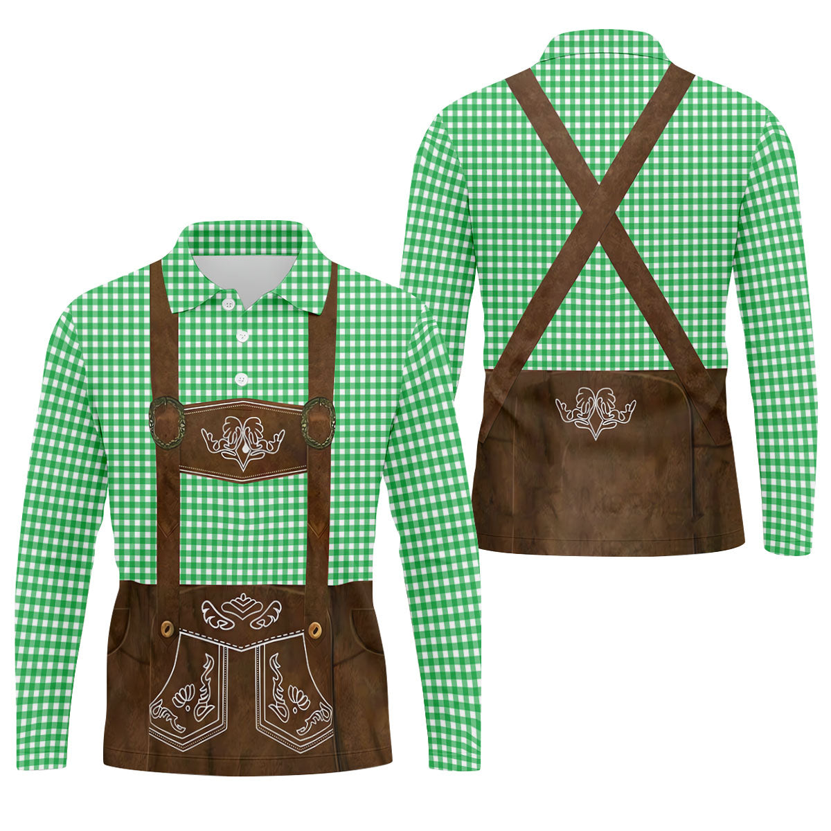 Green Oktoberfest Lederhosen Illusion Sleeveless Golf Polo, Men's Golf Shirt, Golf Polo Shirts For Men