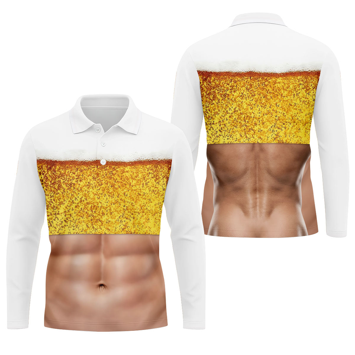 Bubbly Beer Foam Faux Abs Sleeveless Crop Golf Shirt, Printed Golf Shirts, Mens Golf Apparel