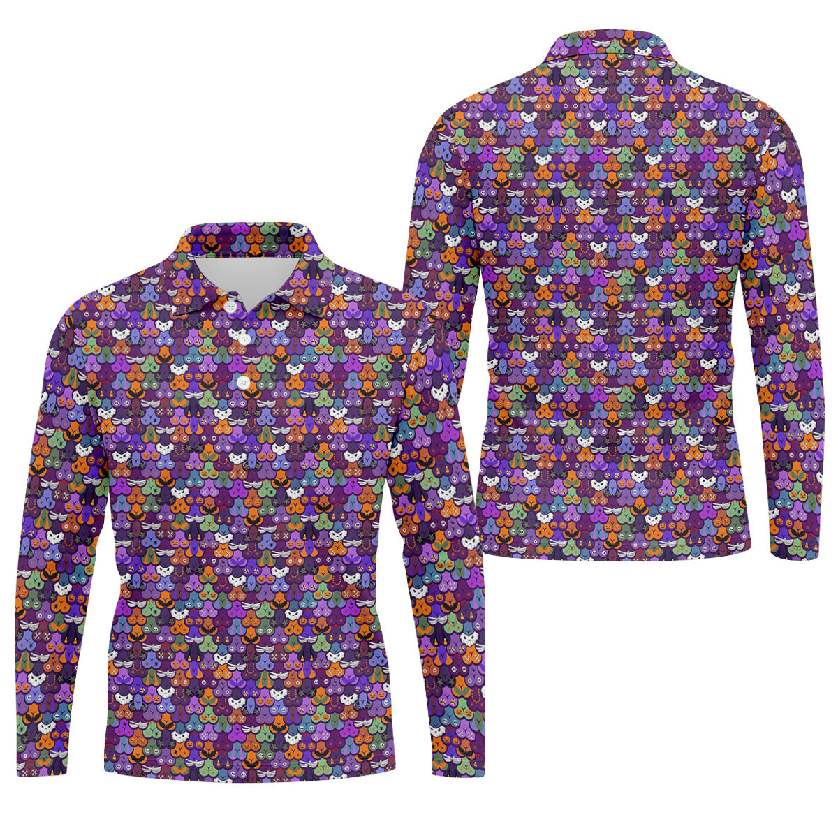 Cute Halloween Icon Pattern Golf Polo Shirt, Mens Golf Shirts, Hawaiian Golf Shirt
