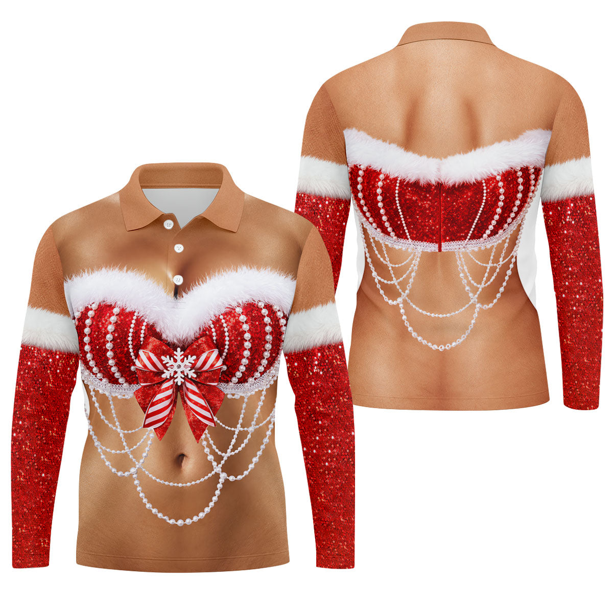 Sexy Santa Bra And Pearls Christmas Golf Shirt, Mens Golf Polo, Golf Shirts For Men