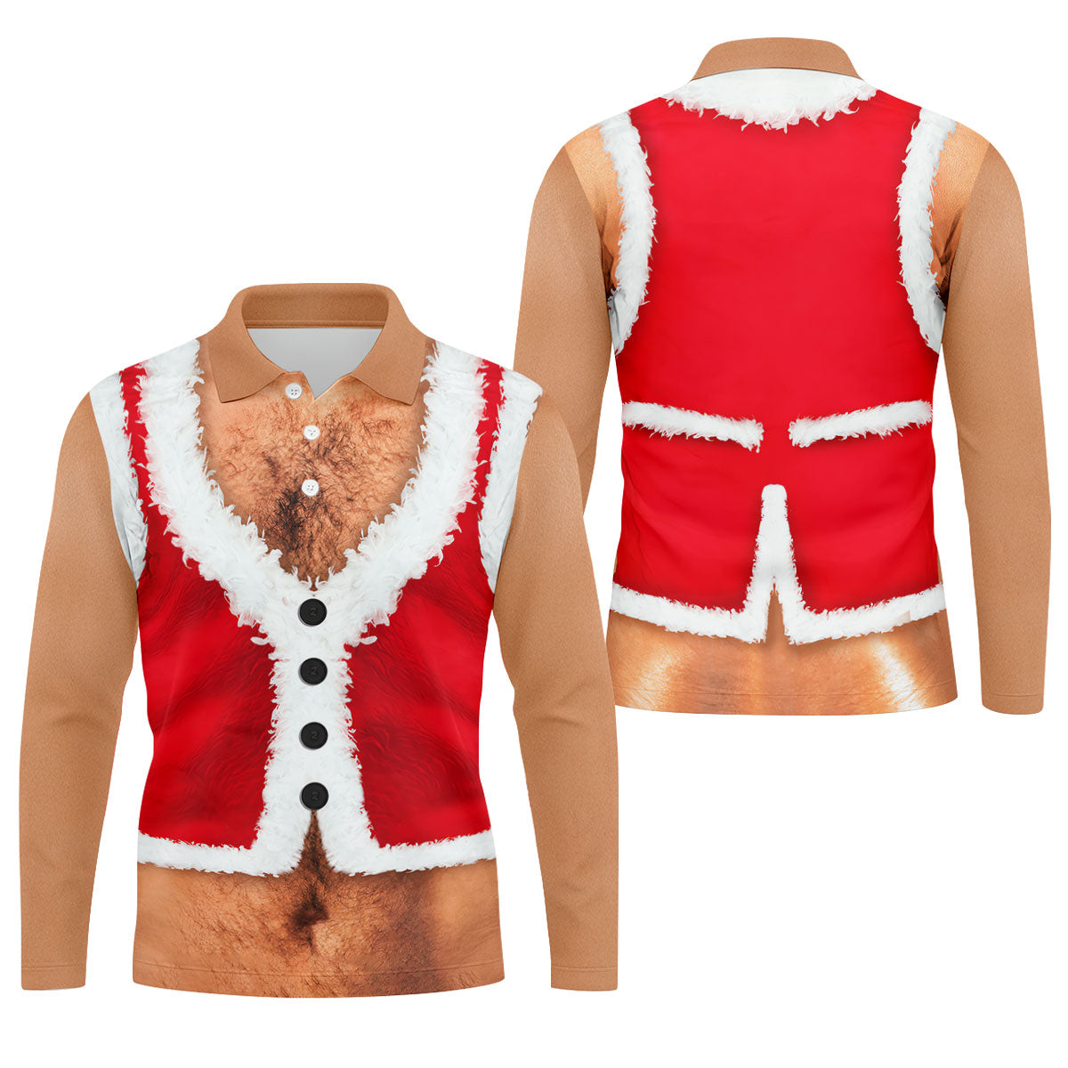 Hairy Chest Santa Print Christmas Golf Shirt, Mens Golf Polo, Golf Shirts For Men