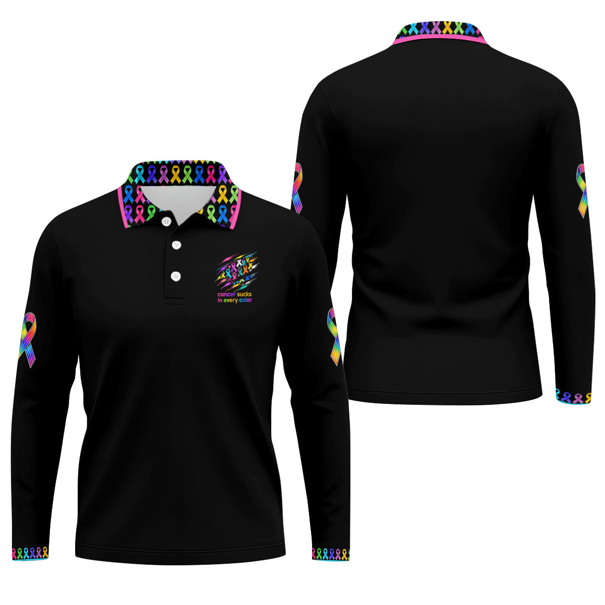 Cancer Sucks In Every Color Awareness Ribbon Polo Shirt, Golf Polo Shirts For Men