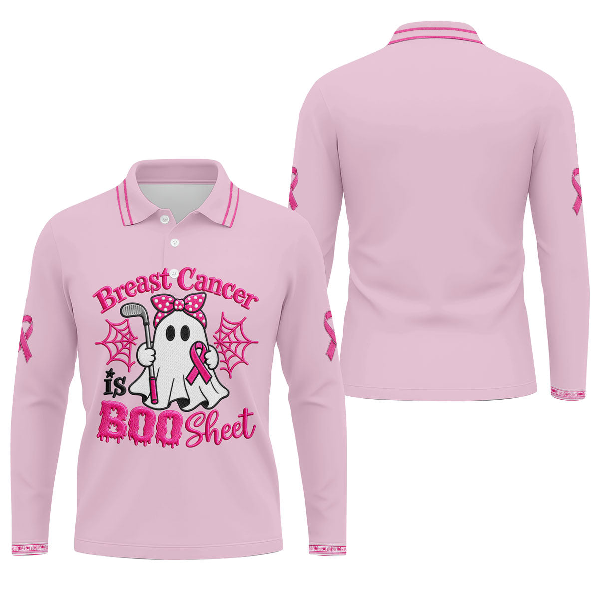 Breast Cancer Is Boo Sheet Ghost Polo Shirt, Men's Golf Shirt, Printed Golf Shirts