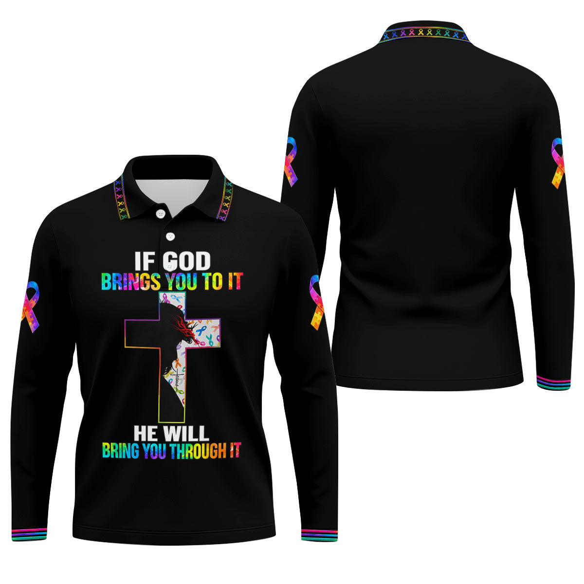 If God Brings You To It Cross Cancer Polo Shirt, Men's Golf Shirt, Printed Golf Shirts