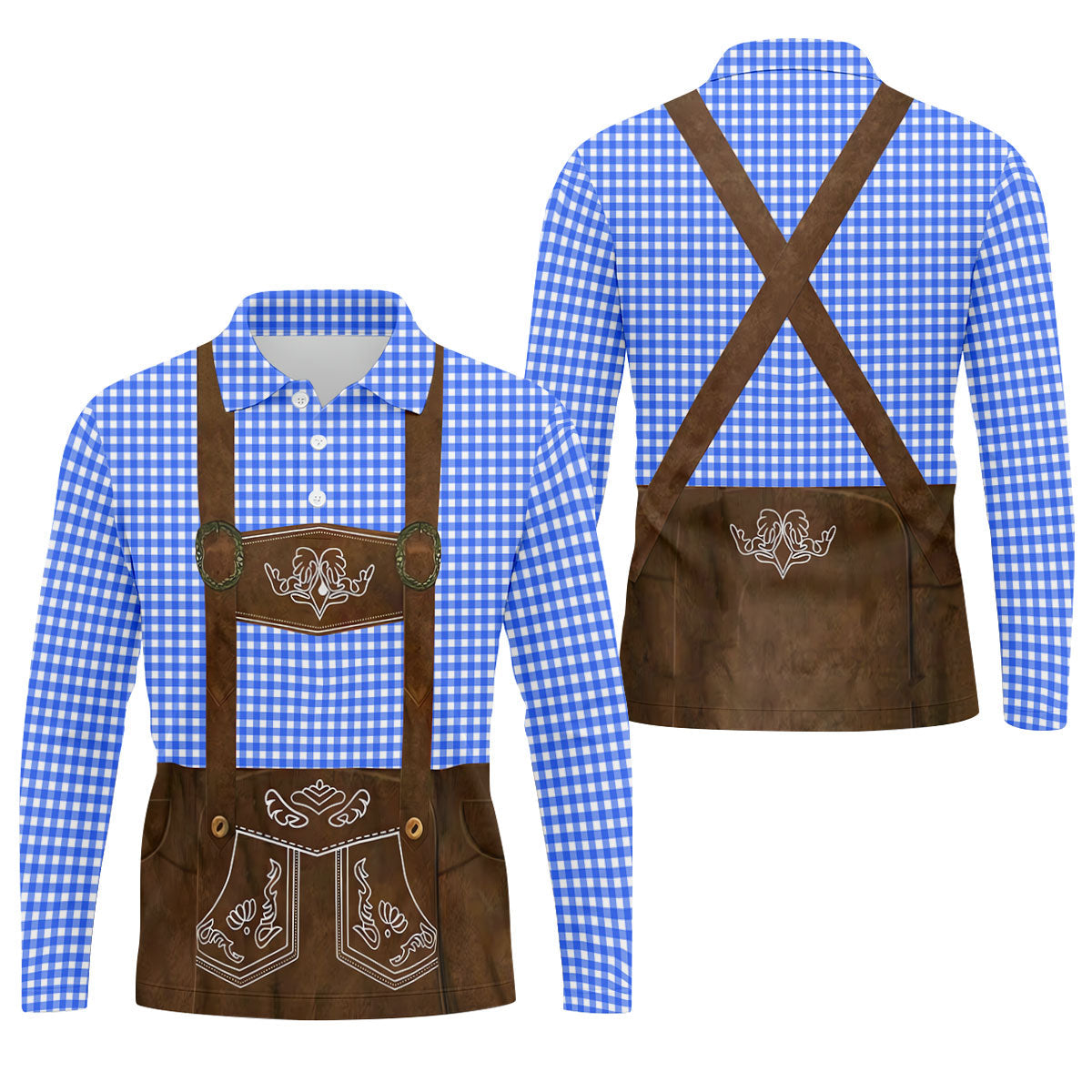 Blue Oktoberfest Lederhosen Illusion Sleeveless Golf Polo, Golf Shirts For Men, Mens Golf Apparel