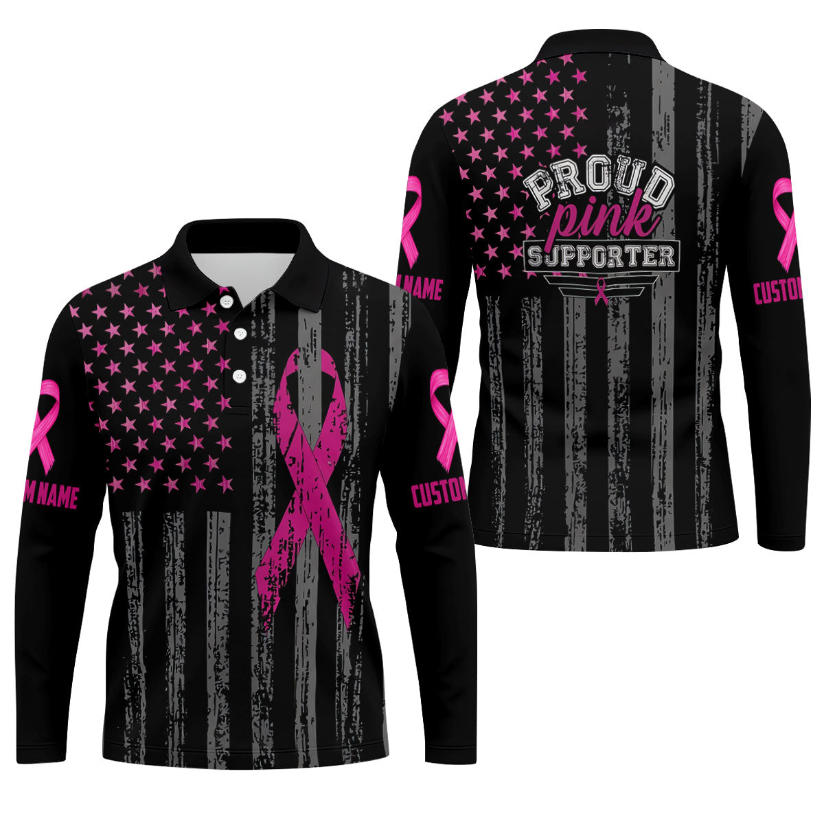 Custom Proud Pink Supporter Breast Cancer Men Polo Shirt, Mens Golf Polo, Awareness Golf Shirts