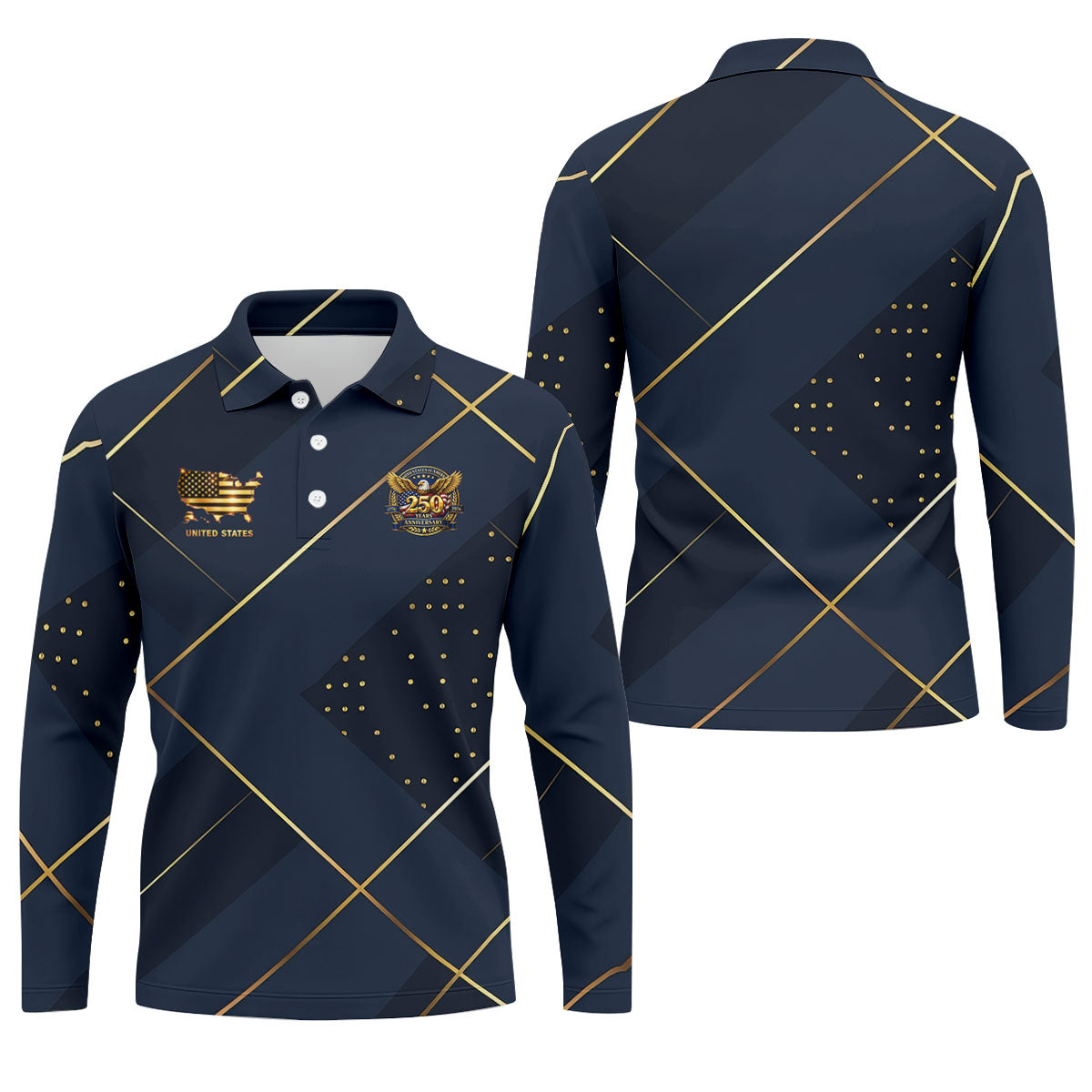 Bald Eagle 250 Years Anniversary Navy Patriotic Golf Shirt, 4th Of July Golf Shirts For Men
