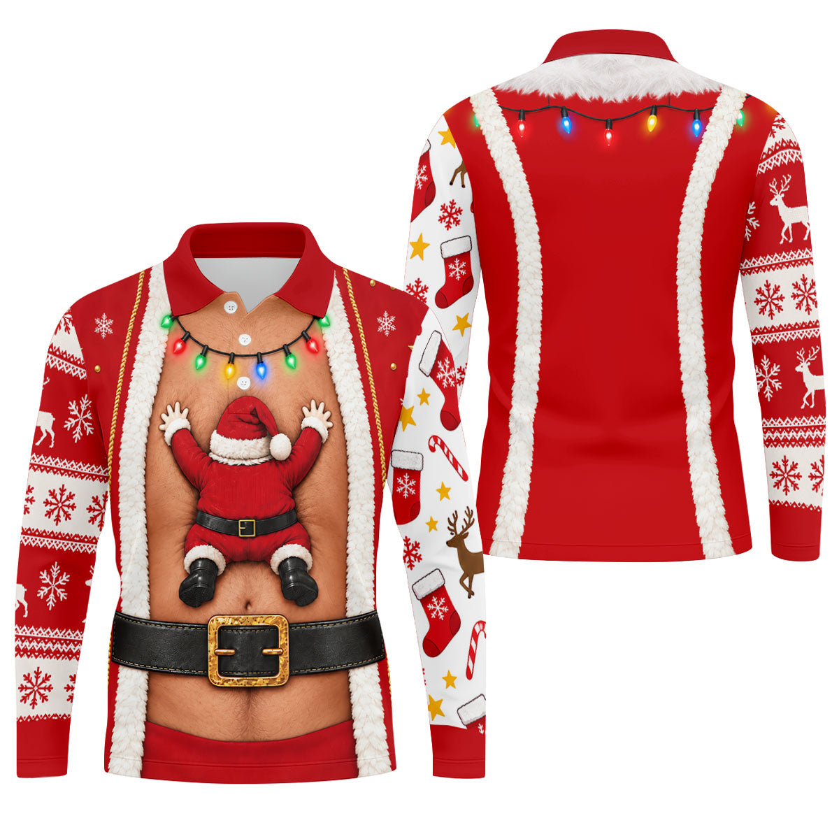 Santa Stuck In Belly Christmas Golf Shirt, Mens Golf Shirts, Golf Apparel For Men