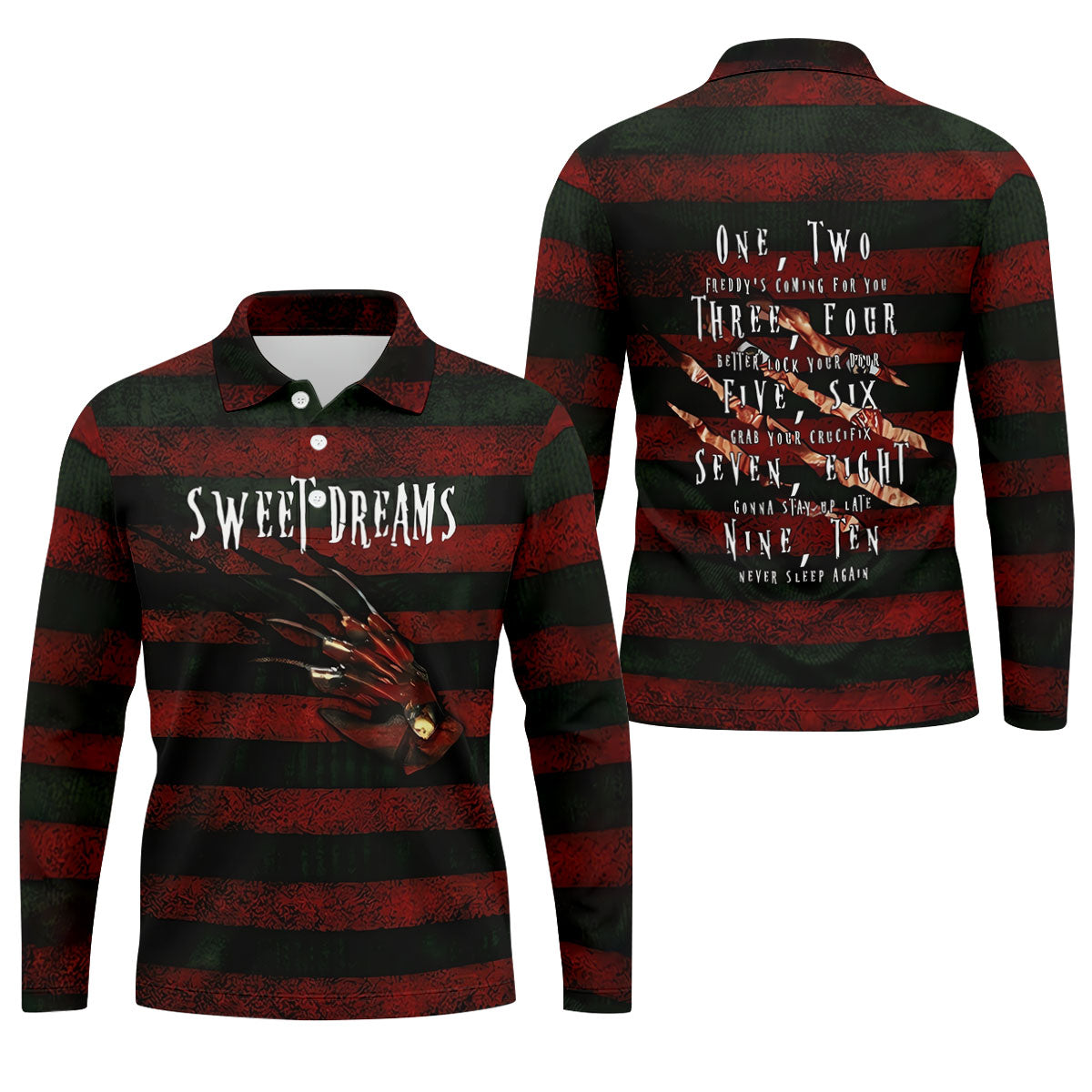 Sweet Dreams Freddy Horror Character Golf Polo Shirt, Printed Golf Shirts, Men's Golf Shirt