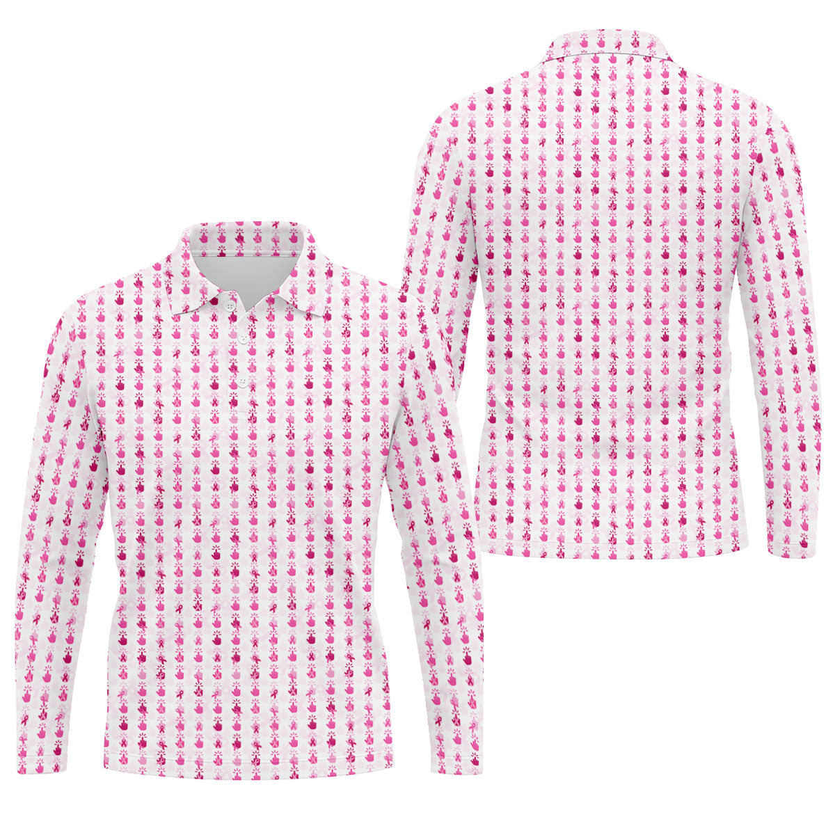 Pink Ribbon Finger Touch Breast Cancer Polo Shirt, Mens Golf Polo, Golf Apparel For Men