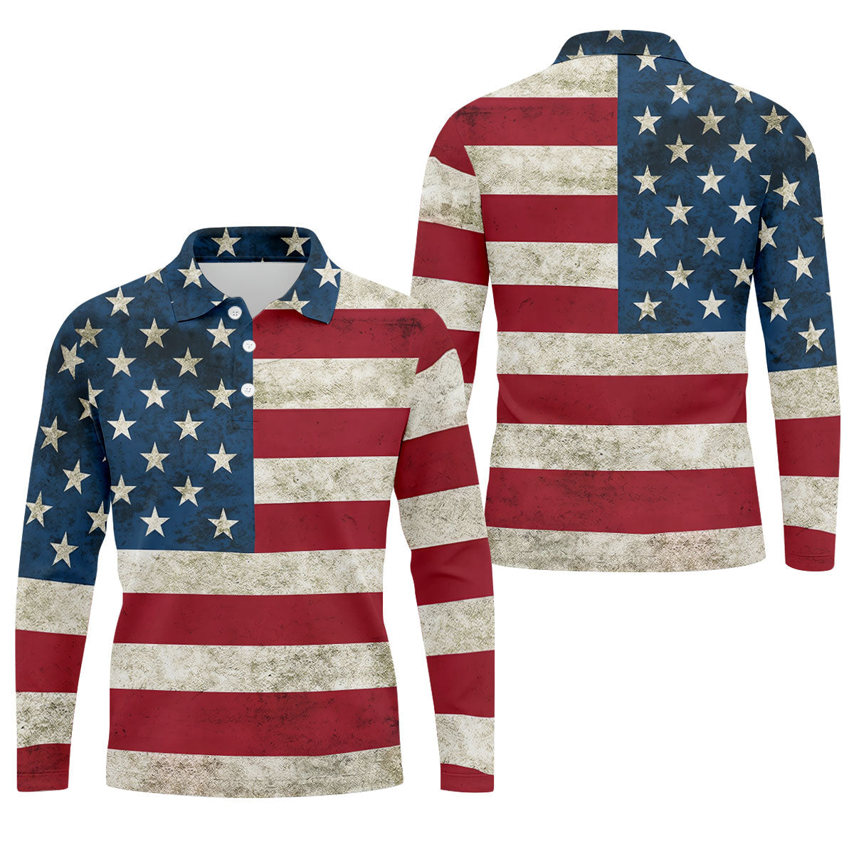 Distressed US Flag Golf Shirt, 250 Years Patriotic 4th Of July Golf Shirts For Men