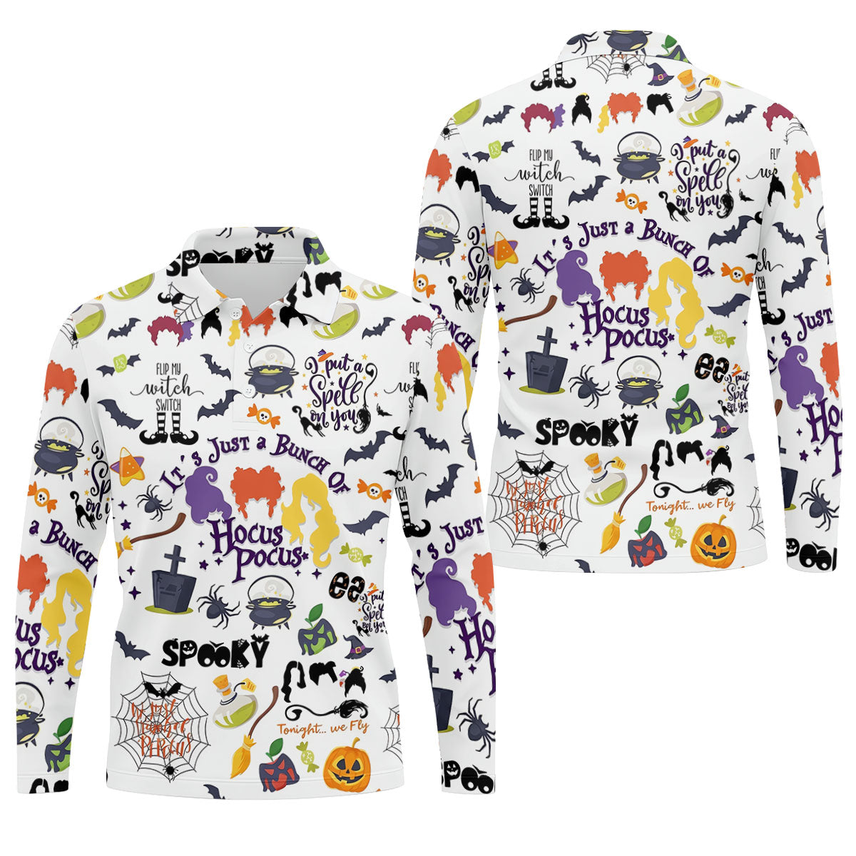 Halloween Witch Pattern Golf Polo Shirt, Mens Golf Shirts, Golf Apparel For Men