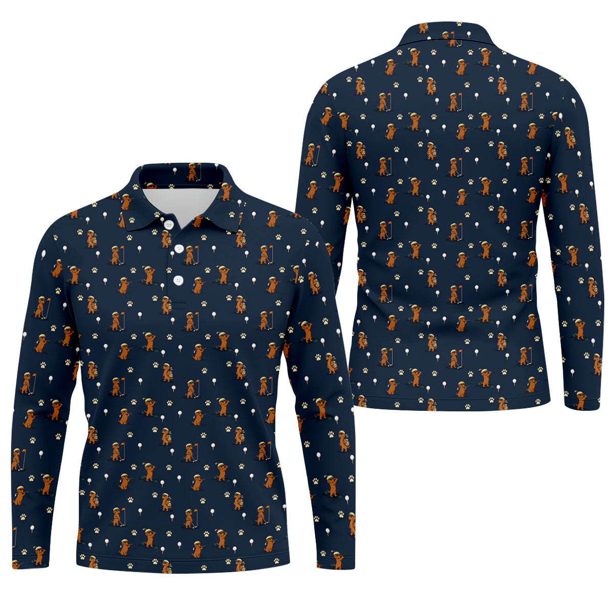 Cartoon Dachshund Golfer Pattern Golf Polo Shirt, Men's Golf Shirt, Golf Apparel For Men