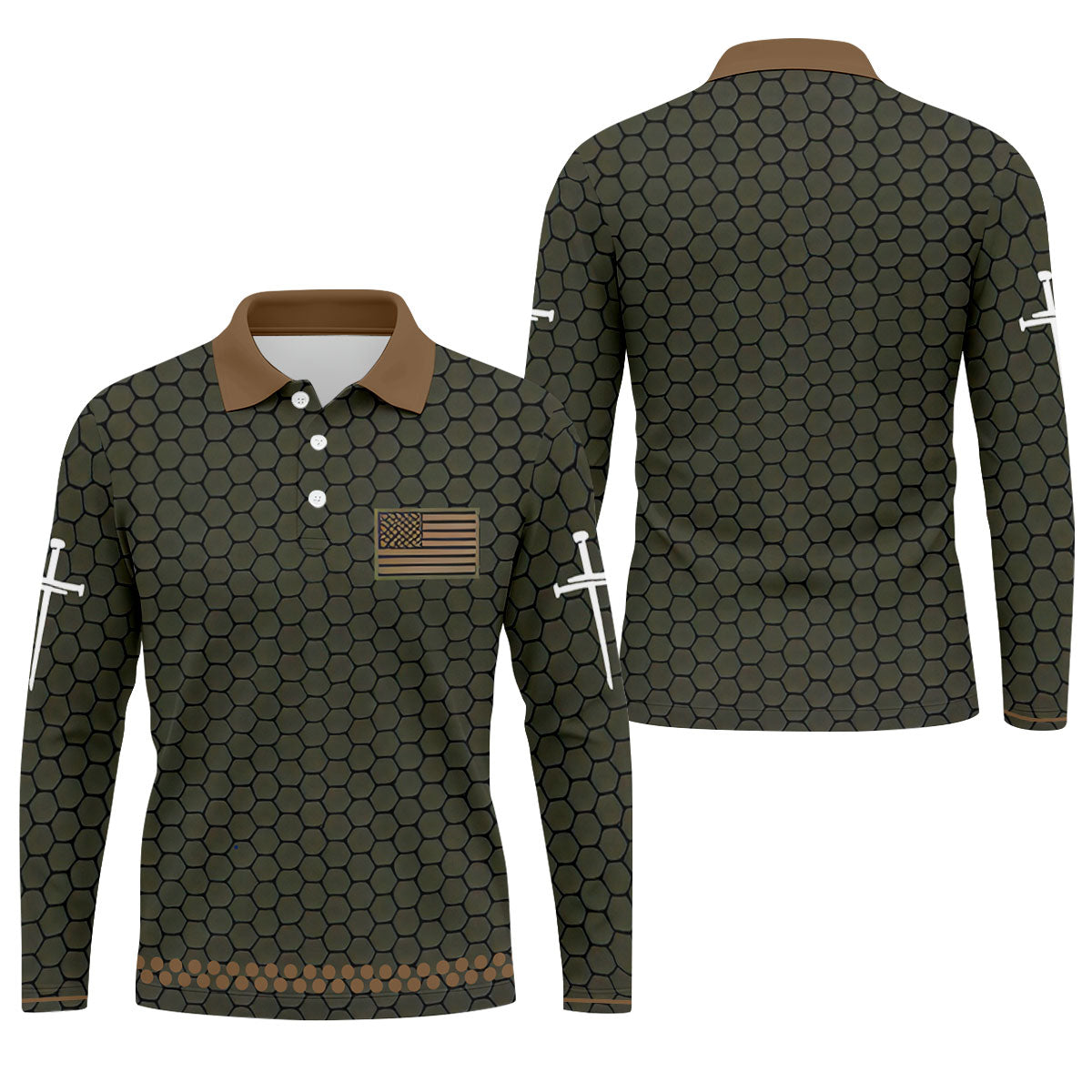 Faith Cross America 250 Anniversary Hexagonal Pattern Patriotic Golf Shirt, Golf Shirts For Men