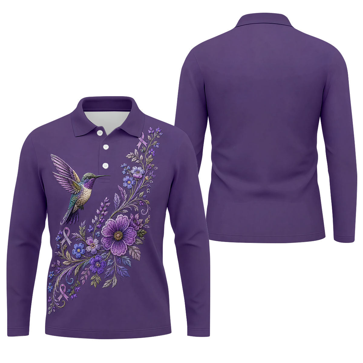 Cancer Awareness Purple Ribbon Floral Polo Shirt, Mens Golf Polo, Golf Shirts For Men