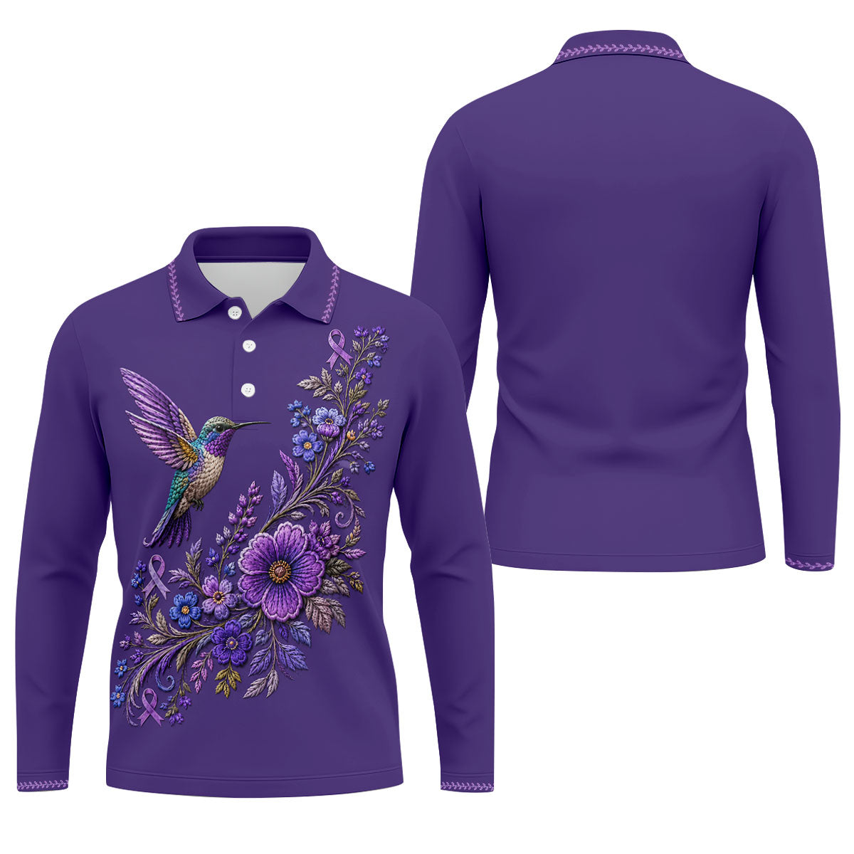 Purple Hummingbird Cancer Awareness Polo Shirt, Golf Shirts For Men, Mens Golf Apparel