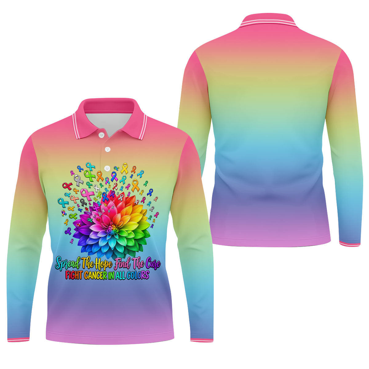 Spread Hope Find The Cure Rainbow Cancer Polo Shirt, Golf Shirts For Men, Mens Golf Shirts