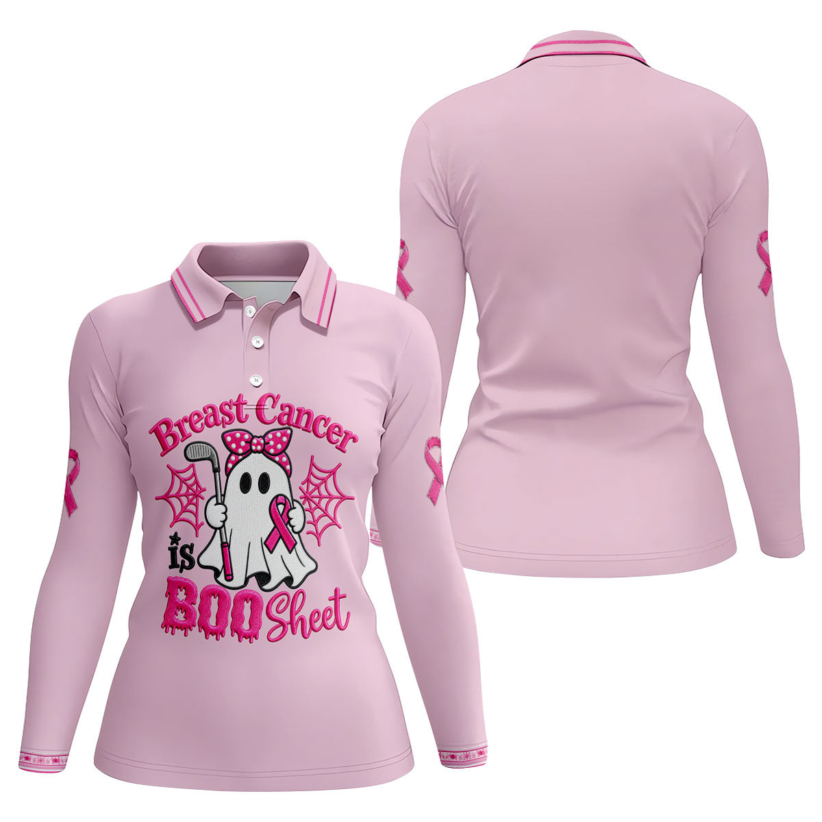 Breast Cancer Is Boo Sheet Ghost Polo Shirt, Women's Sleeveless Golf Shirt, Ladies Golf Top