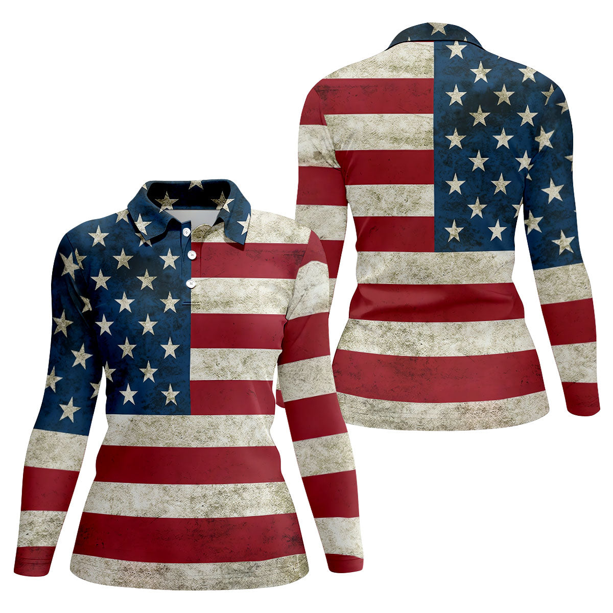 Distressed US Flag Golf Shirt, 250 Years Patriotic 4th Of July Golf Shirt For Women