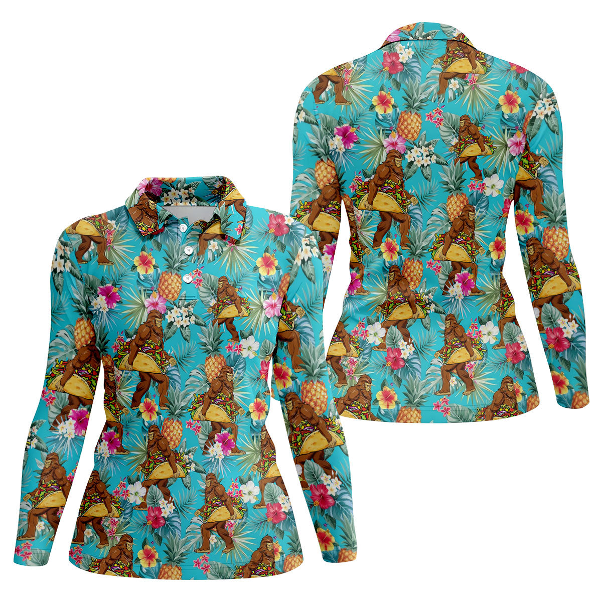 Bigfoot Taco Fiesta Time Hawaiian Golf Shirt, Cinco De Mayo Celebration Golf Shirt For Women