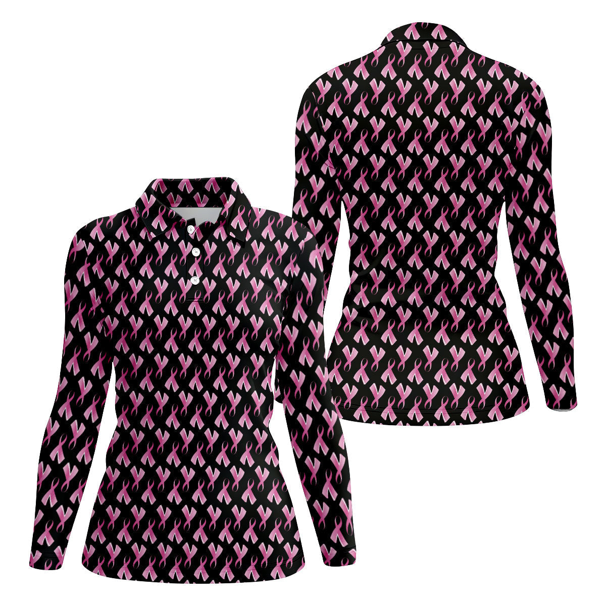 Pink Ribbon Pattern Breast Cancer Polo Shirt, Women’s Golf Polo, Ladies Golf Shirts