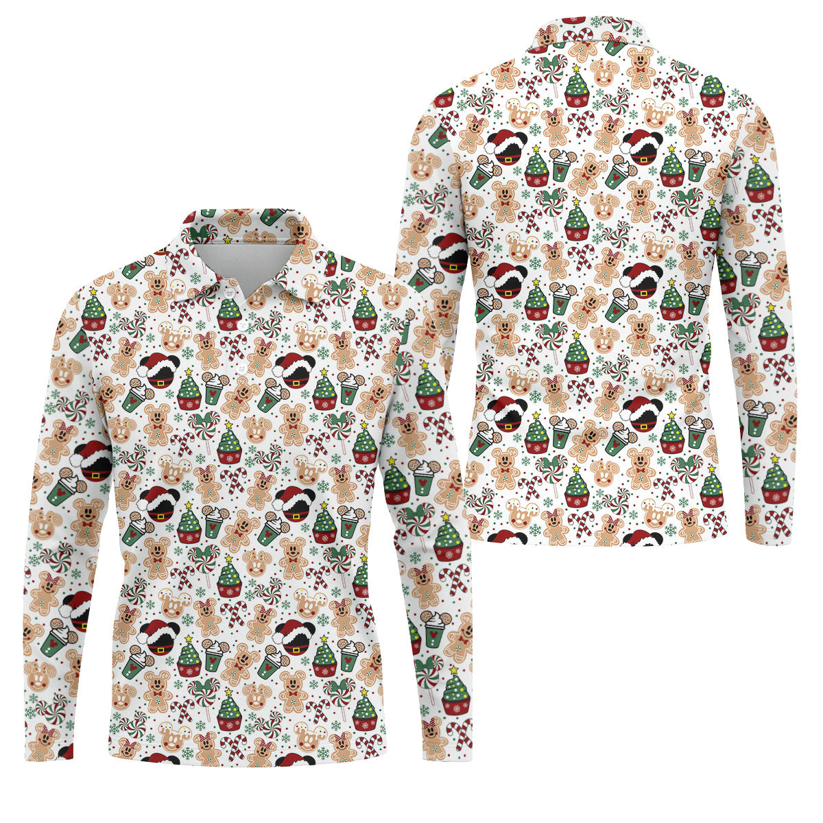 Christmas Sweets Pattern Golf Tops For Men, Cartoon Print Polo Shirts For Men, Christmas Golf Shirt, Golfing Apparel