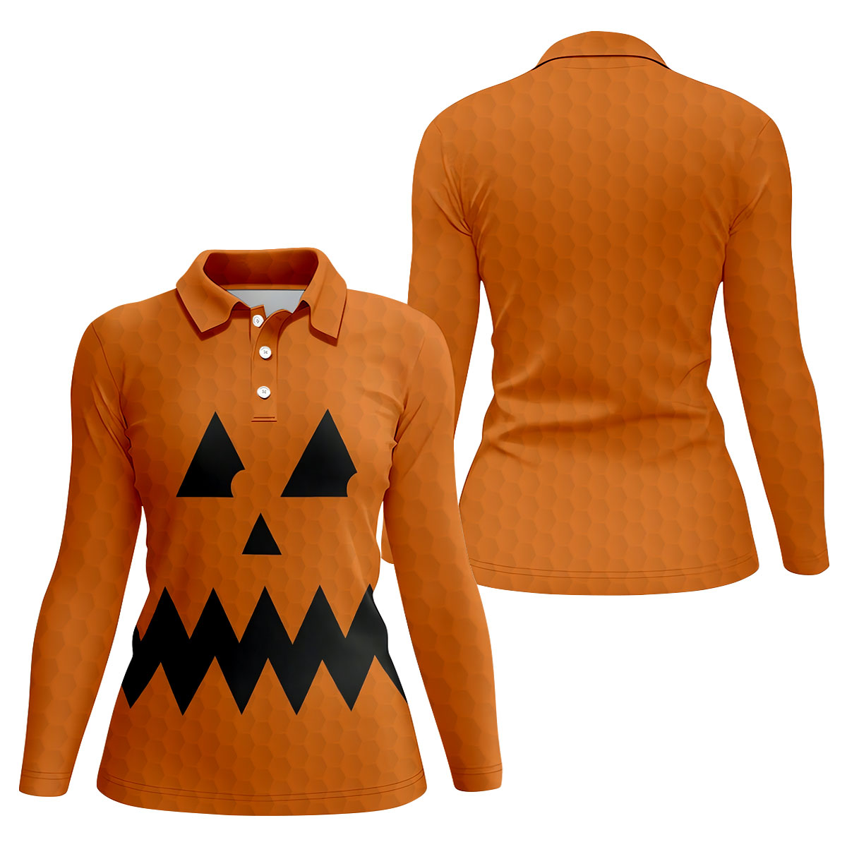 Halloween Jack O Lantern Golf Shirt, Women's Golf Polo, Ladies Golf Tops
