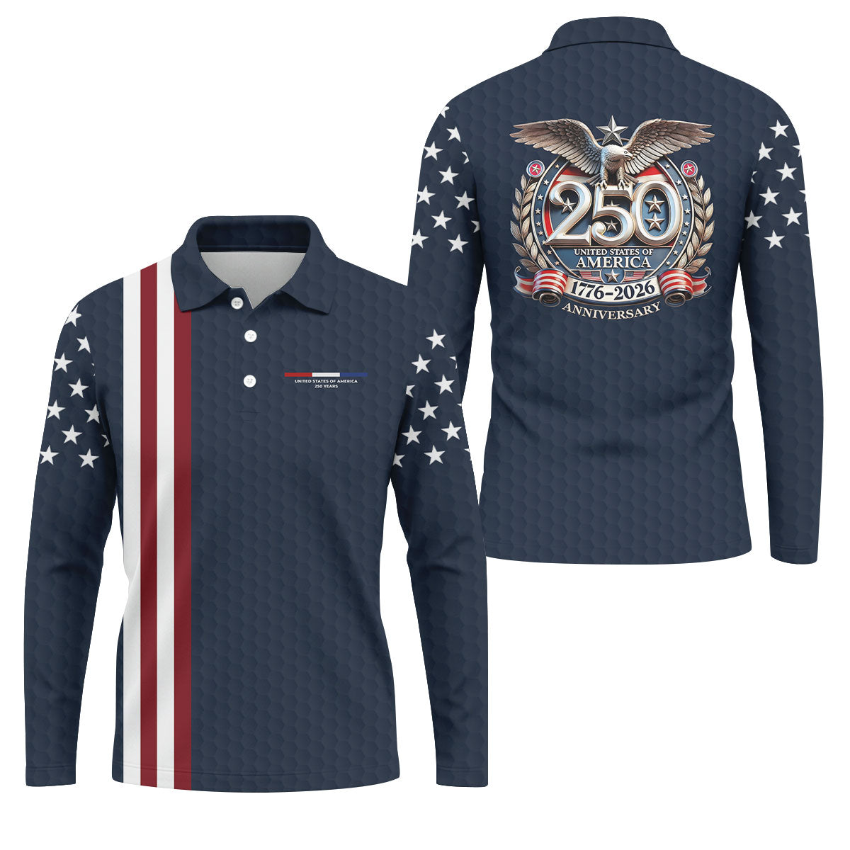 250 Years US Bald Eagle Golf Ball Pattern Golf Shirt, Patriotic 4th Of July Golf Shirts For Men