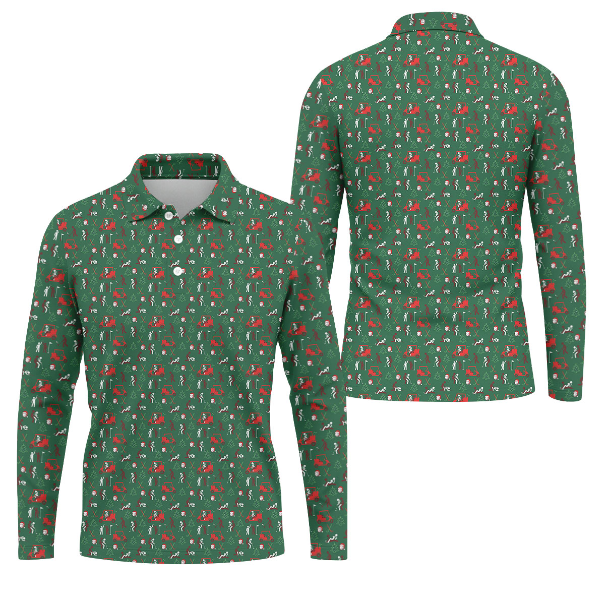 Christmas Golf Cart and Golfer Polo Shirt, Golf Polo Shirts For Men, Mens Golf Shirts