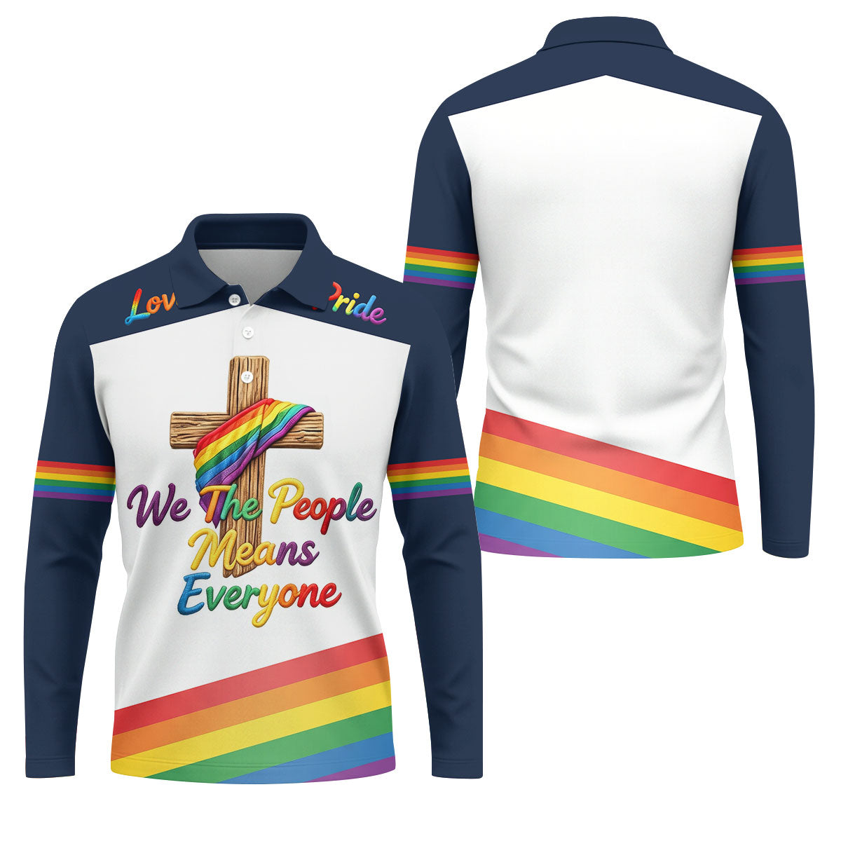 We The People Means Everyone Faith Cross LGBT Support Golf Tops For Men, Golf Shirts For Men