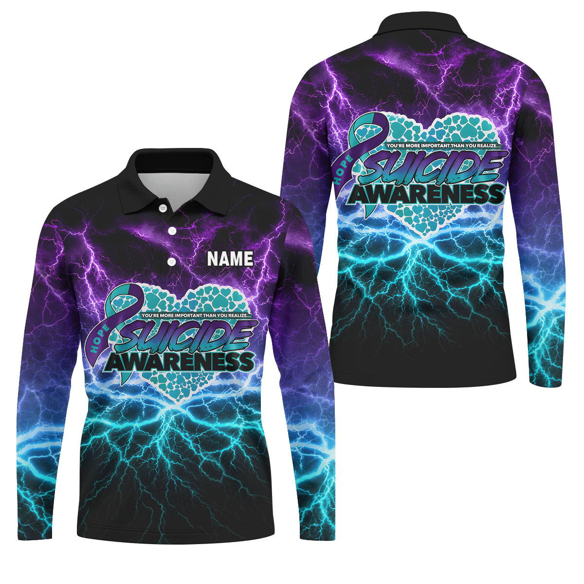 Suicide Awareness Hope Ribbon Lightning Golf Polo Shirt, Mens Golf Polo, Golf Shirts For Men