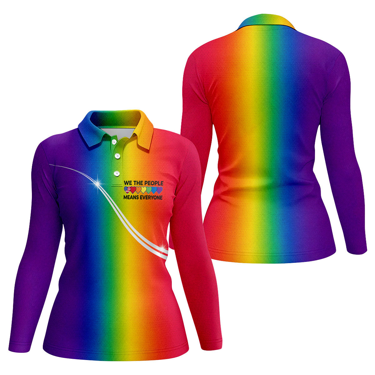 We The People Means Everyone LGBT Rainbow Gradient Ladies Golf Tops, Pride Month Golf Shirt For Women